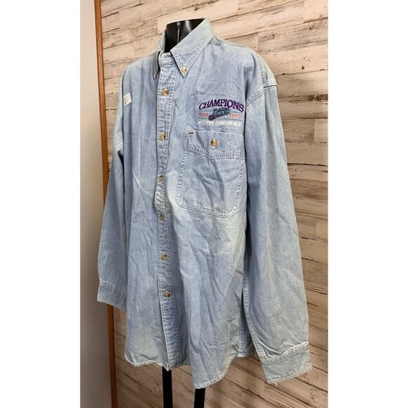 Vintage Lee Sports NBA 1997 Western Conference Jazz Denim Shirt Men's Sz. M COA - Picture 2 of 6